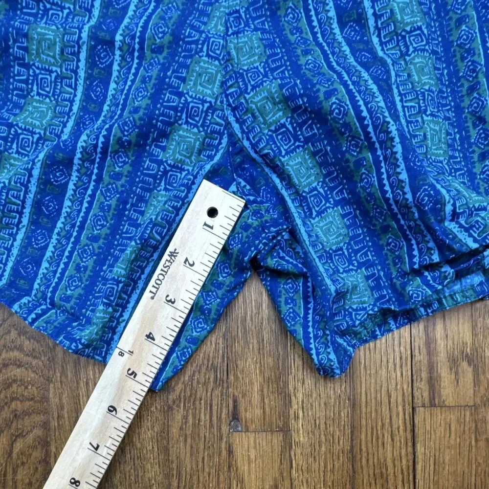 Pacific Connection Men's XL Blue/Green Geometric Swim Trunks Drawstring